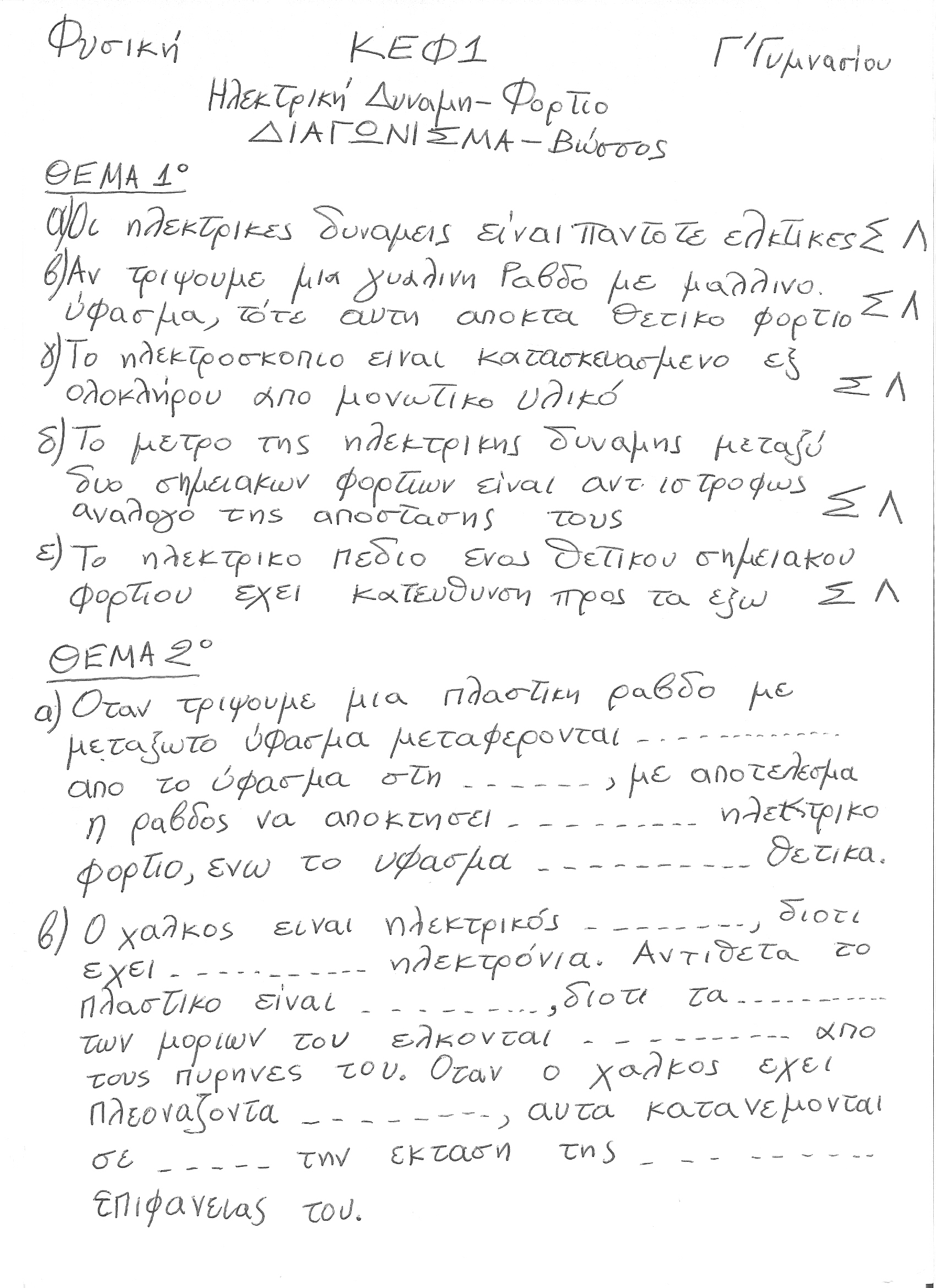 Γ_Γυμνασίου_Φυσική-ΚΕΦ1-Ηλεκτρικη_Δυναμη-Φορτιο-Διαγωνισμα-Βωσσος